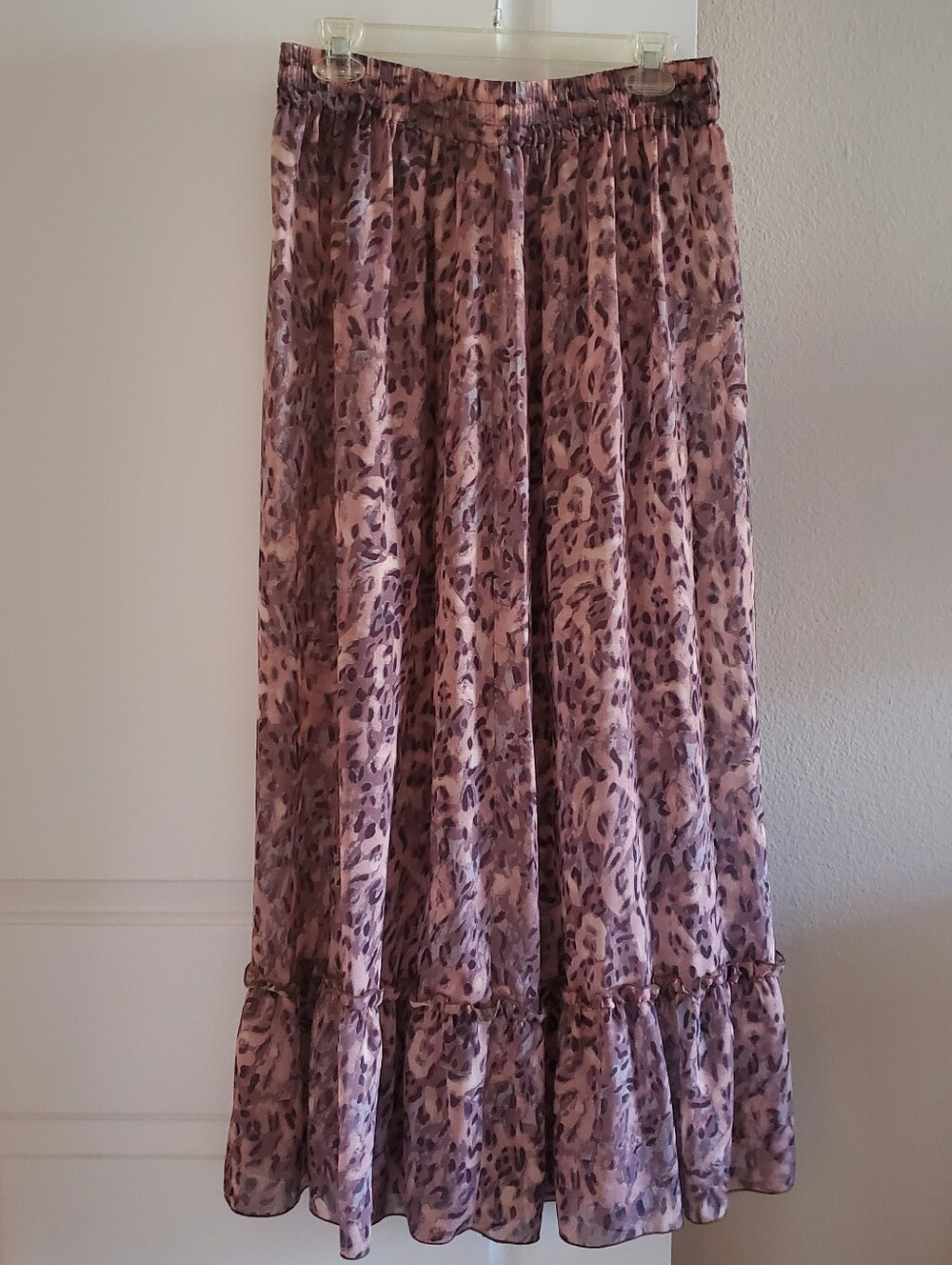Boho Long Sheer Animal Print MAXI Skirt Size M/L Elastic Waist
